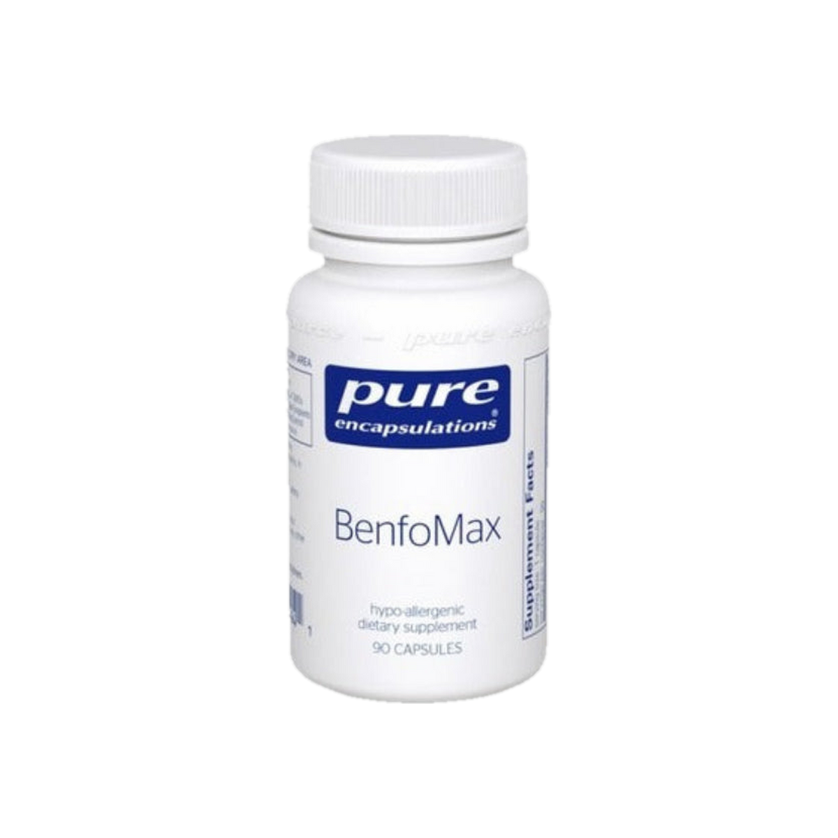 A Supplement container with the name BenfoMax b y Pure Encapsulations.