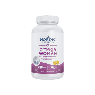 A supplement container of Omega Woman by Nordic Naturals