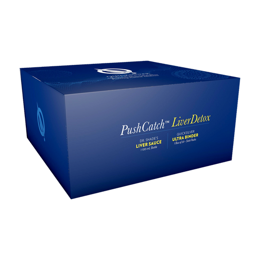 A supplement container of PushCatch™ Liver Detox (Protocol) by Quicksilver
