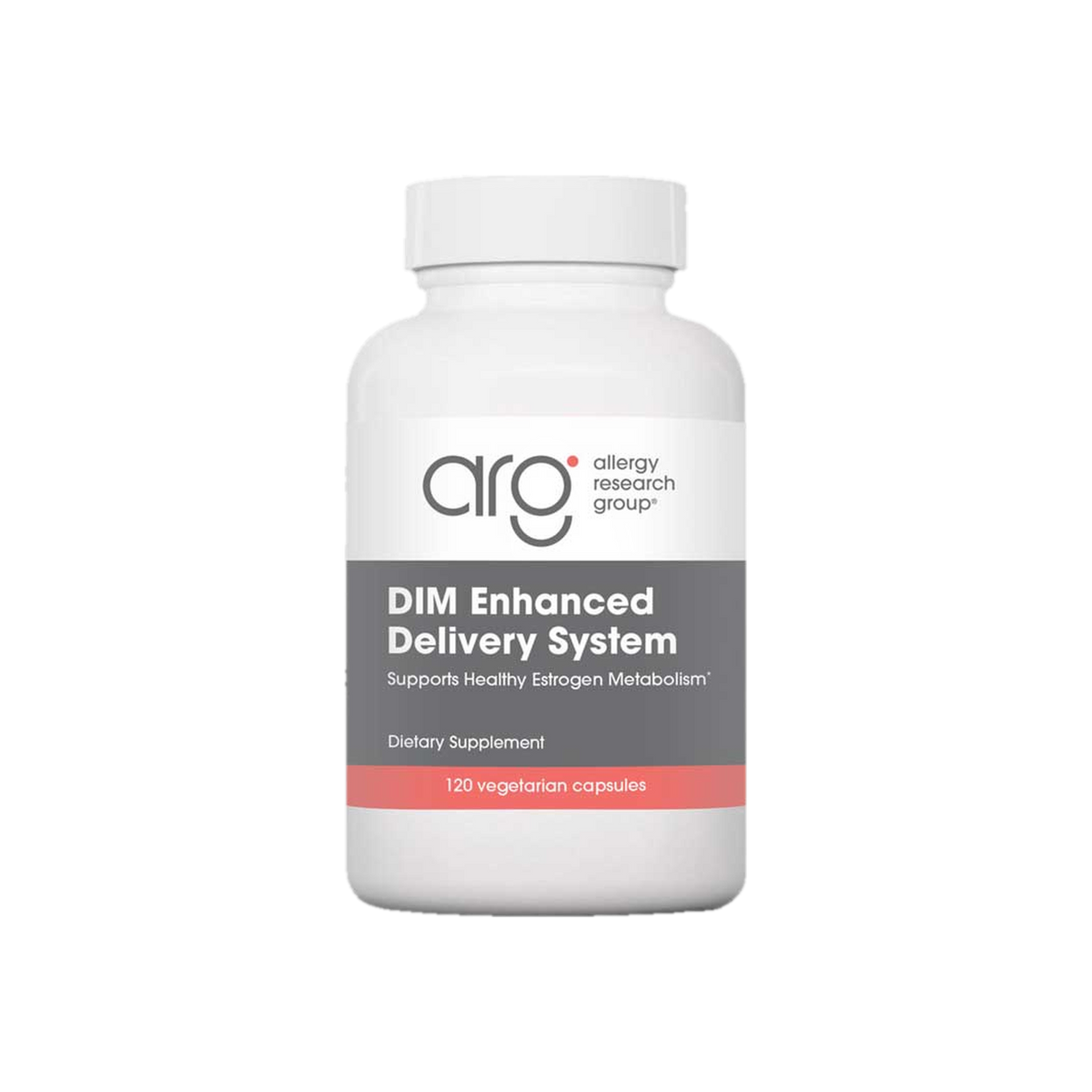 A supplement container of DIM Enhanced Delivery System 120c by Allergy Research Group