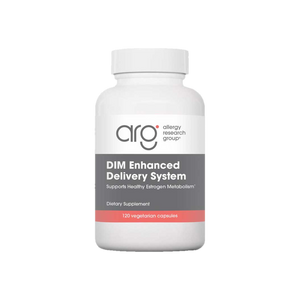 A supplement container of DIM Enhanced Delivery System 120c by Allergy Research Group