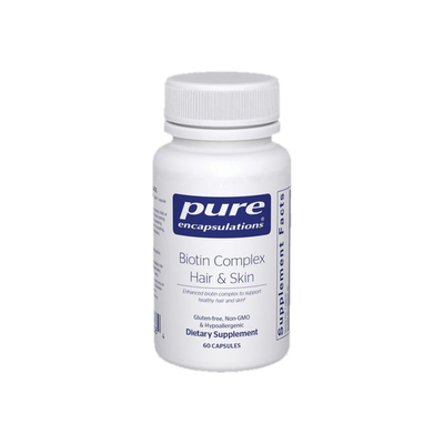 A supplement container of Biotin Complex Hair & Skin 60c by Pure Encapsulations