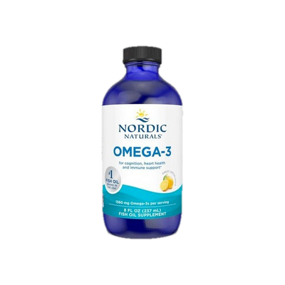 A supplement container of Omega-3 Liquid Lemon 237ml by Nordic Naturals