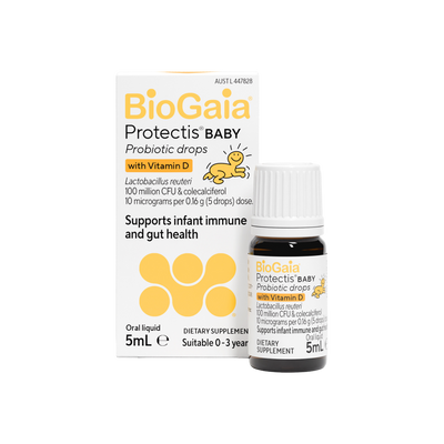 A supplement container of BioGaia Protectis Baby Drops with Vitamin D by BioGaia