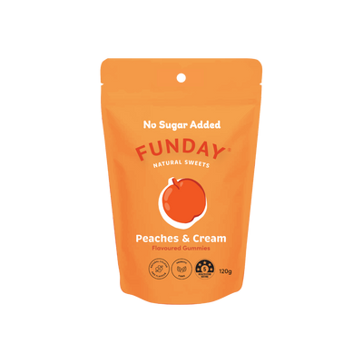 A supplement container of Peaches & Cream Share Bag by Funday Natural Sweets