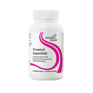 A Supplement bottle with the name Prenatal Essentials (Chewable) by Seeking Health