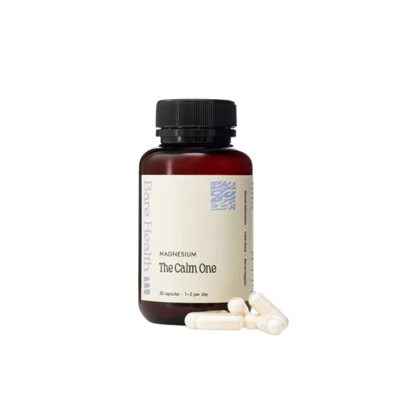 A Supplement container with the name The Calm One (30 Caps) by Bare Health.