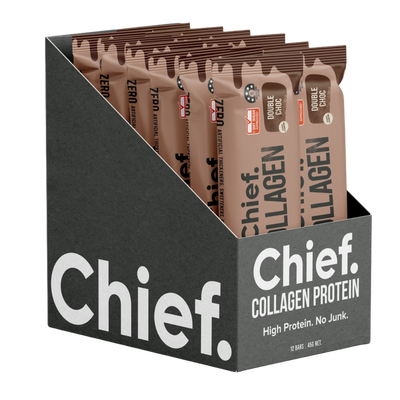 A Box of 12 Supplement bars (Double Choc) by Chief Nutrition.