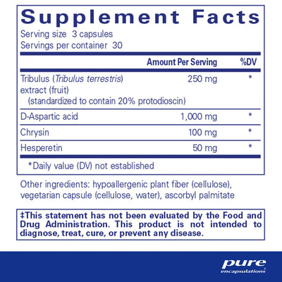 Ingredients: Tribulus, D-Aspartic acid, Chrysin, Hesperetin.