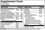 Text listing the ingredients including Thiamin, Riboflavin, Niacin, Vitamin B6, Vitamin B12, Magnesium, Creatine Magnapower, Maganese, L- Carnitine,  D- Ribose, Malic Acid, Succinic Acid, Coenzyme Q10, Alpha Lipoic Acid, Trans Resveratrol , Curcumin c3, Curcumin bisdemethoxycurcumin, Demthoxycurcumin, Pantethine