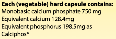 Supplement facts for Reparen 120's listing ingredients including Calcium, Calcium phosphate, Phosphorus
