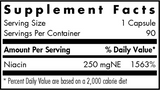 Text listing the ingredients including Niacin 250mg