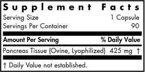 Text listing the ingredients including Pancreas Tissue (Ovine, Lyophilized)