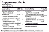 Text listing the ingredients including Berberine, Berberis aristata, Fenugreek Extract, Trigonella foenum-graecum, American Ginseng, Panax Quinquefolius, Ginsenosides, Gymnema Extract Sylvestre, Banaba, Lagerstroemia speciosa, corosolic acid, Kudze Extract, Pueraria lobata, Cinnamon Extract, Cinnamomum cassia