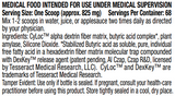 Supplement facts for AuRx™ Medical Food listing ingredients including Amylase, Biotin, Butyric acid, Butyric acid, Dextrin
