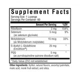 Ingredients:  Riboflavin, Selenium, Molybdenum, S-Acetyl-L-Glutathione, PQQ Pyrroloquinoline Quinone Disodium Salt.