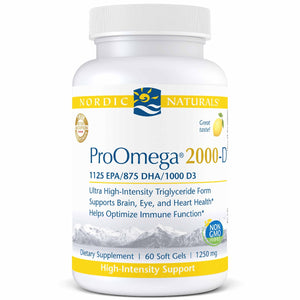 An image of a supplement called ProOmega 2000 + D by Nordic Naturals
