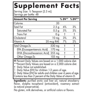 Text describing the ingredients: Vitamin A, D3, Total Omega-3s, EPA (Eicosapentaenoic Acid), DHA (Docosahexaenoic Acid) , Vitamin A..