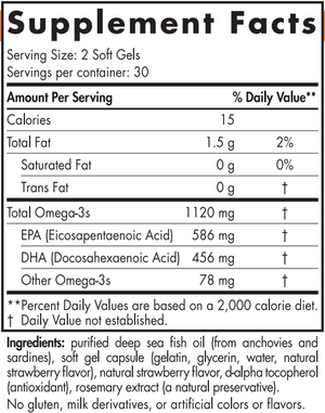 Text listing the ingredients including EPA, DHA, Eicosapentaenoic acid, Docosahexaenoic acid, omega 3.