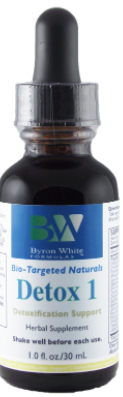 A supplement container of Detox 1 by Byron White Formulas