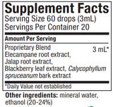 Supplement facts for Nutra-BBS listing ingredients including Blackberry, Calycophyllum Spruceanum Bark Extract, Elecampane, Ethanol