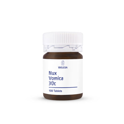 A supplement container of Nux Vomica 30c tablets by Weleda