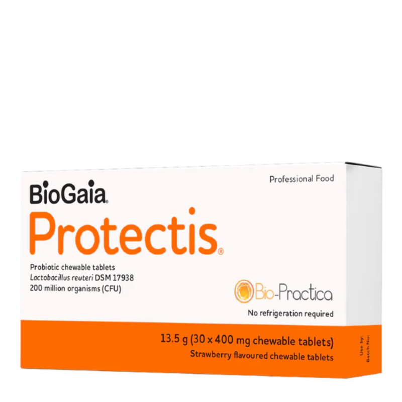 A Supplement box with the name BioGaia Protectis (30 Tabs) by Bio-Practica.