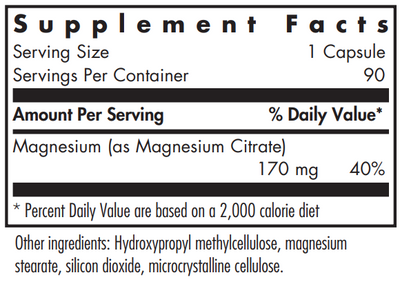 Text describing the ingredients: Magnesium (as Magnesium Citrate).