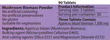 Supplement facts for Blazei-MRL ™ 90T listing ingredients including Agaricus Blazei, Alpha Lipoic Acid, Cellulose (vegetarian capsule), Collodial Anhydrous Silica, Magnesium stearate