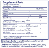 Supplement facts for Liver Flo 90c listing ingredients including Glycyrrhiza glabra, Glycyrrhizinic Acid, Licorice, Methionine, Methionine (L-Methionine)