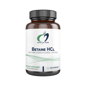 A supplement container of Betaine HCI by Designs for Health - USA