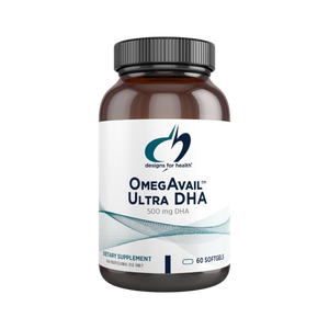 A supplement bottle with the name OmegAvail Ultra DHA