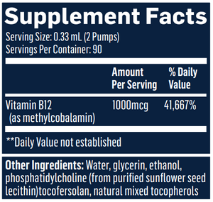 Text describing the ingredients: Vitamin B12 (as methylcobalamin) by Quicksilver.