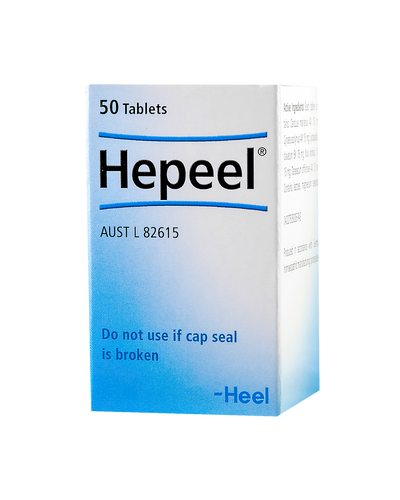 A supplement container of Hepeel Tablets 50 by Heel