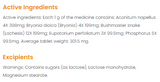 Supplement facts for Gripp Heel Tablets 50 listing ingredients including Boneset, Lachesis, Phosphorus, White Bryony