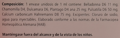 Supplement facts for Viburcol Drops 15 Phials listing ingredients including Belladonna, Calcium, Chamomile, Matricaria Recutita, Pasqueflower (Pulsatilla pratensis)