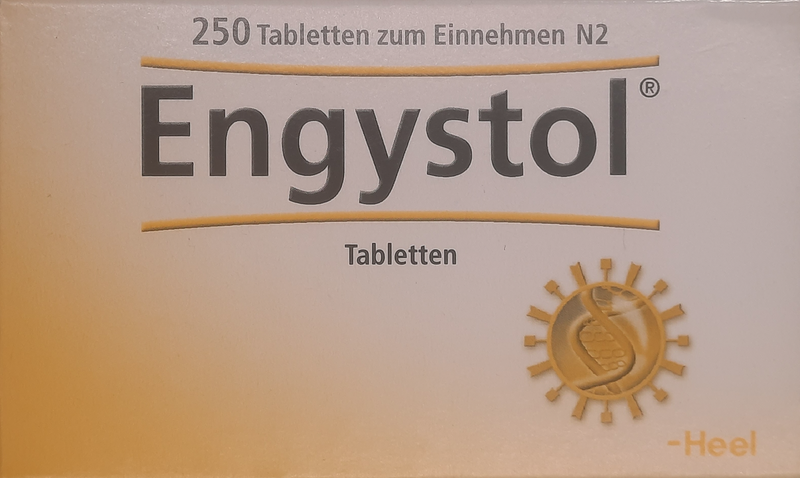 A supplement container of Engystol Tablets 250 by Heel