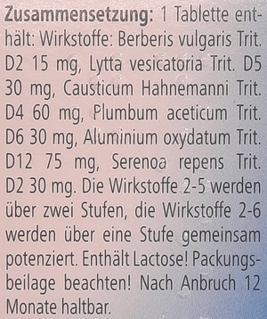 Supplement facts for Reneel Tablets 50 listing ingredients including Berberis vulgaris, Saw palmetto (Serenoa repens)