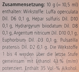 Supplement facts for Euphorbium Comps Drops 30mL listing ingredients including Argentum Nitricum, Ethanol, Luffa Operculata, Pasqueflower (Pulsatilla pratensis)
