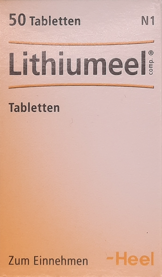 A supplement container of Lithiumeel Tablets 50 by Heel