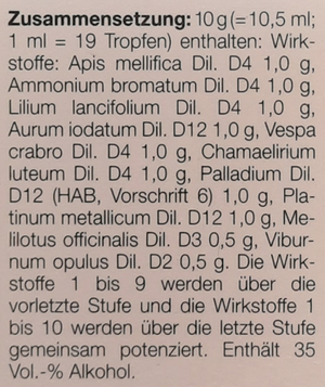 Supplement facts for Lilium Compositum 30mL listing ingredients including Cramp Bark