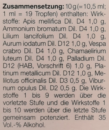 Supplement facts for Lilium Compositum 30mL listing ingredients including Cramp Bark