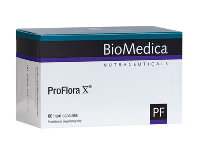 A supplement container of ProFlora X 60 Capsules by Bio-Medica
