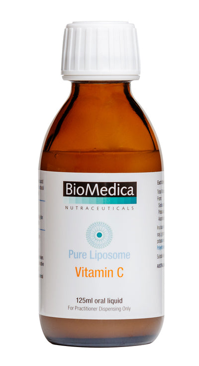 A supplement container of Pure Liposome Vitamin C 125ml by Bio-Medica