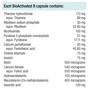 Supplement facts for BioActivated B