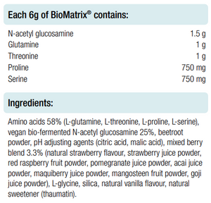 Supplement facts for BioMatrix 180g