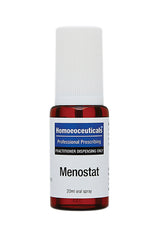 A supplement container of Menostat Spray 20ml by BioMedica Homoeoceuticals