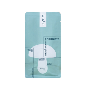 Mushroom chocolate package with 'Mynd' branding on a white background