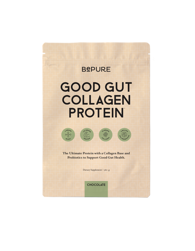 A supplement container of Good Gut Collagen Protein Refill by Be Pure