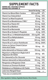 Supplement facts for Take Me With The Pill listing ingredients including Beta carotene, Biotin, Calcium, Calcium Pantothanate, Calcium amino acid chelate